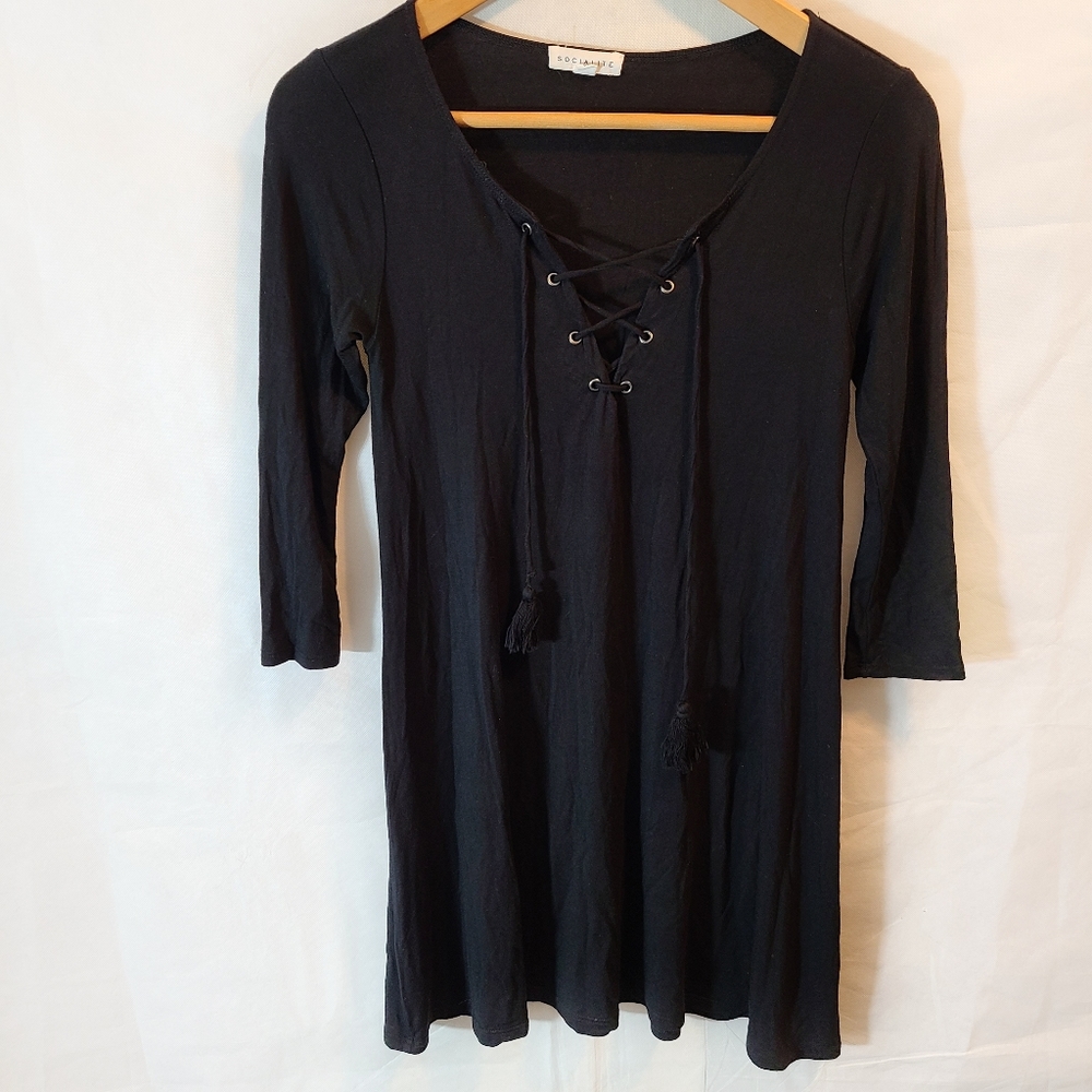 Socialite Tie Front Black Mini Dress